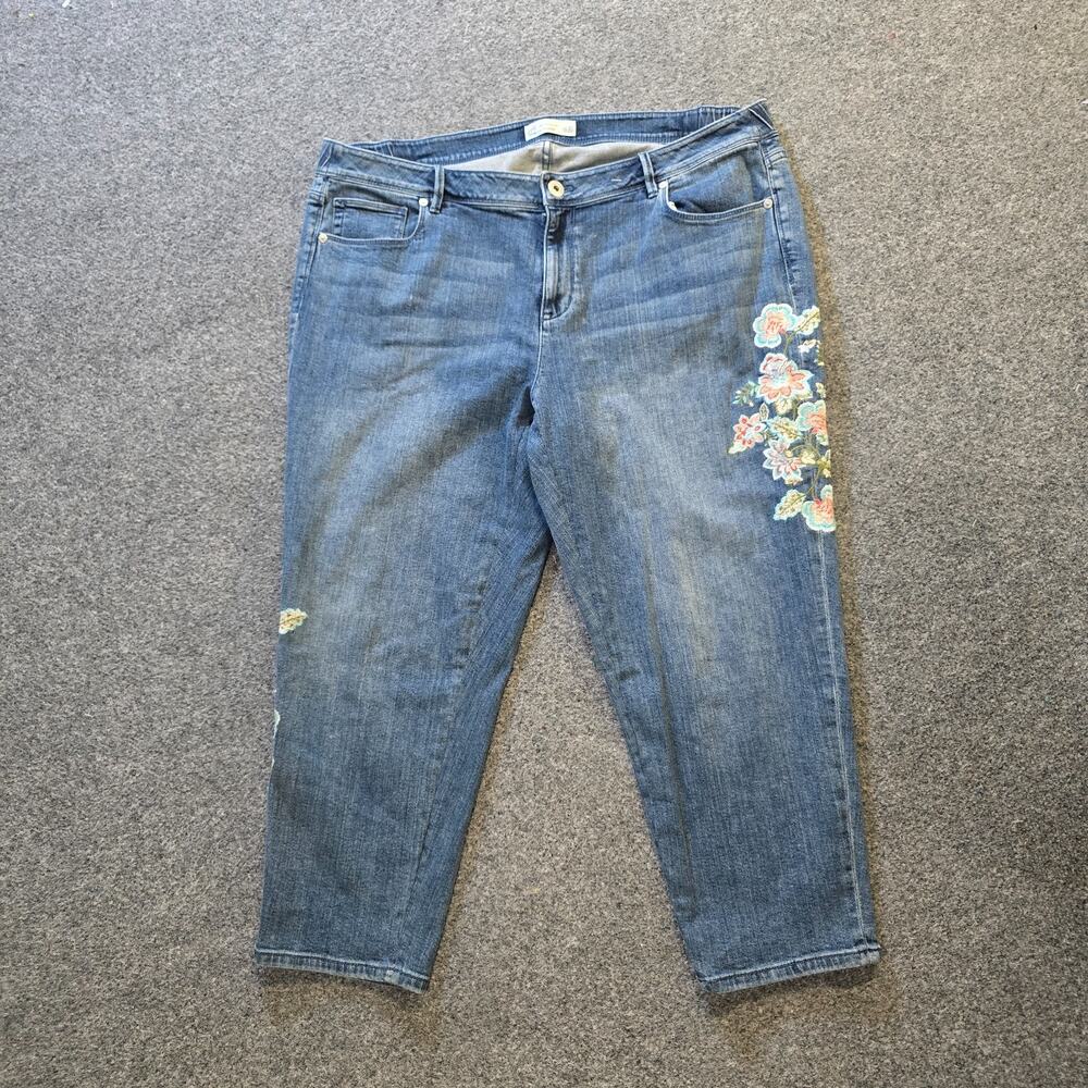 J Jill Jeans Womens 18 Blue Embroidered Authentic Fit Cropped Skinny Casual Boho